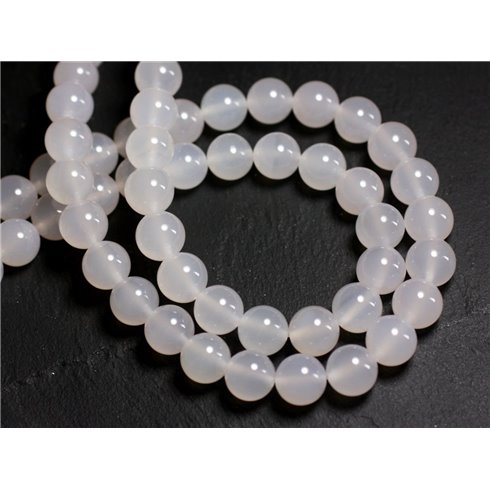 10pc - Perles Pierre - Agate Boules 8mm blanc transparent - 8741140000278