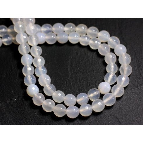 10pc - Perles de Pierre - Agate blanche Boules Facettées 8mm -  8741140000322 