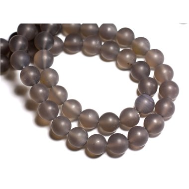 5pc - Perles de Pierre - Agate Grise Mat Boules 10mm -  8741140000391 