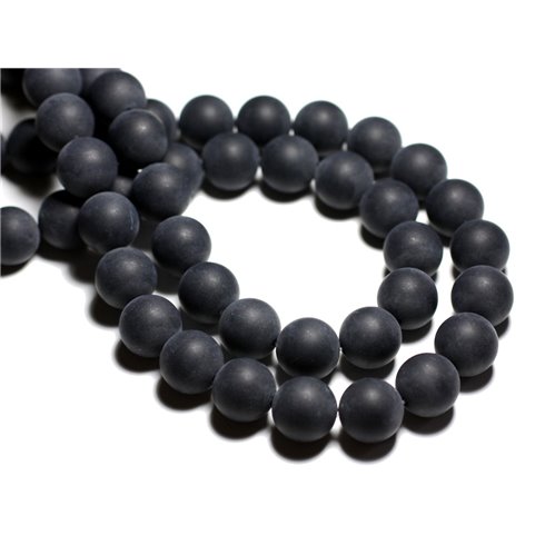 10pc - Perles Pierre - Agate Boules 8mm Noir Mat Sablé Givré - 8741140000506