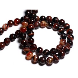 10pc - Stone Beads - Red and black agate 8mm balls - 8741140000568 