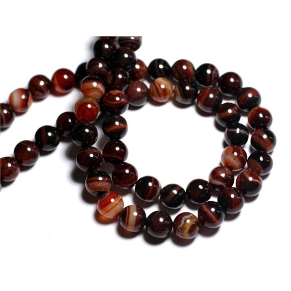 5pc - Perles de Pierre - Agate rouge et noire Boules 10mm -  8741140000575 