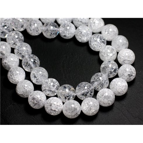 2pc - Perles de Pierre - Cristal de Roche Quartz Craquelé Boules 12mm - 8741140000650 