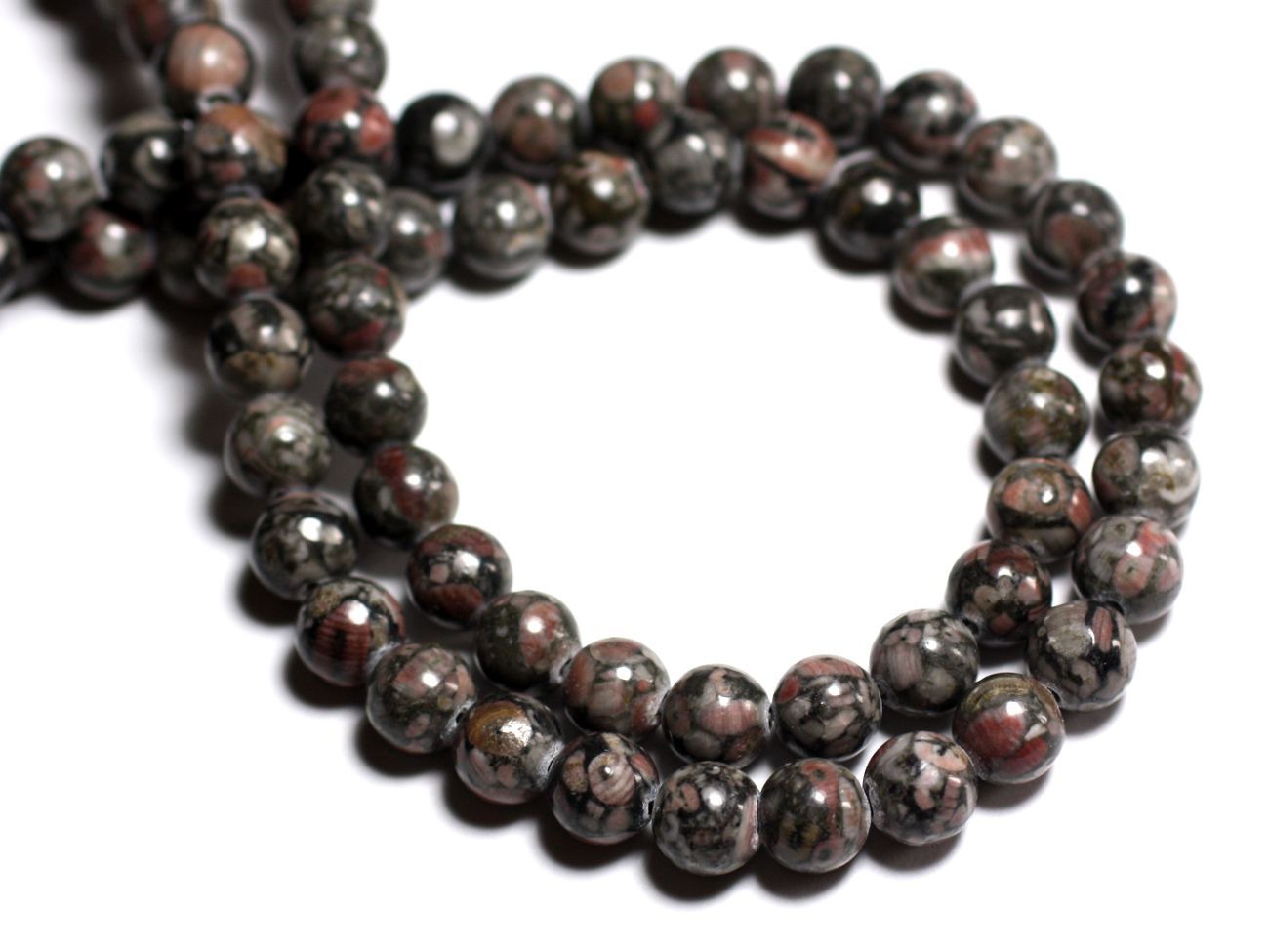 6pc - Perles de Pierre - Jaspe Océan Fossile noire Boules 10mm -  8741140000742 