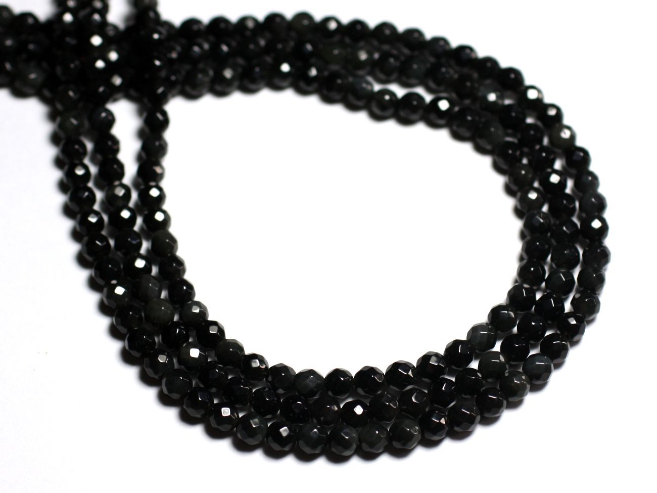 20pc - Perles de Pierre - Obsidienne noire arc en ciel Boules facettées 4mm - 8741140000803 