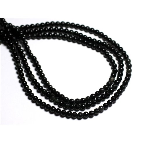 30pc - Perles de Pierre - Obsidienne noire arc en ciel Boules 3-4mm - 8741140000810 