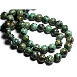 2pc - Perles Pierre Turquoise Afrique naturelle Boules 12mm bleu vert noir - 8741140000940