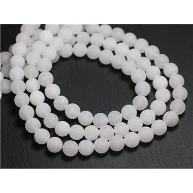 10pc - Perles de Pierre - Jade Boules 8mm Blanc Mat givré -  8741140001008 