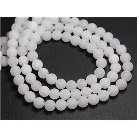 10pc - Stone Beads - Jade Balls 8mm Frosted Matte White - 8741140001008 