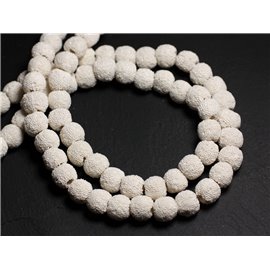 10pc - Stone Beads - Lava Balls 10mm Cream white - 8741140001213 