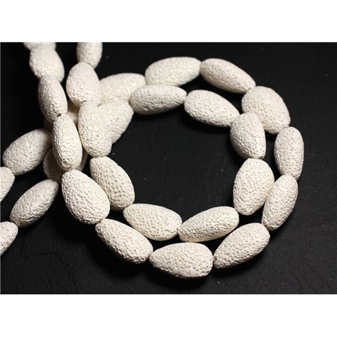 2pc - Perles de Pierre - Lave Gouttes 23x15mm Blanc -  8741140001251 