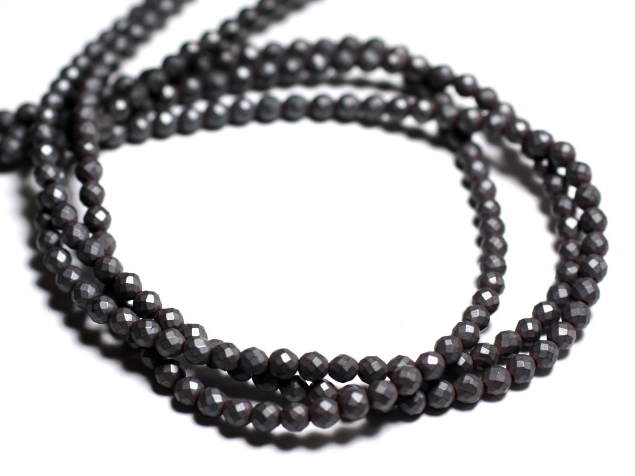 20pc - Perles de Pierre - Hématite Mat givré Boules Facettées 4mm   4558550015693 