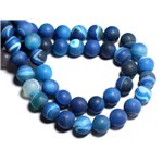 10pc - Perles de Pierre - Agate Bleu Mat Boules 8mm -  8741140000339 