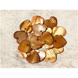 10pc - Mother of Pearl Pendants Charms Hearts 18mm Golden Brown 4558550017130 