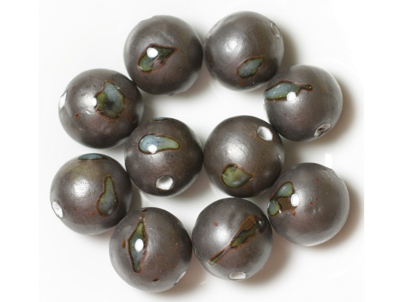 10pc - Perles Céramique Boules 20mm Gris Bleu Métallisé - 4558550000477 