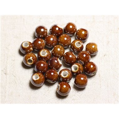 10pc - Perles Céramique Porcelaine Boules 10mm Marron irisé -  4558550088758 