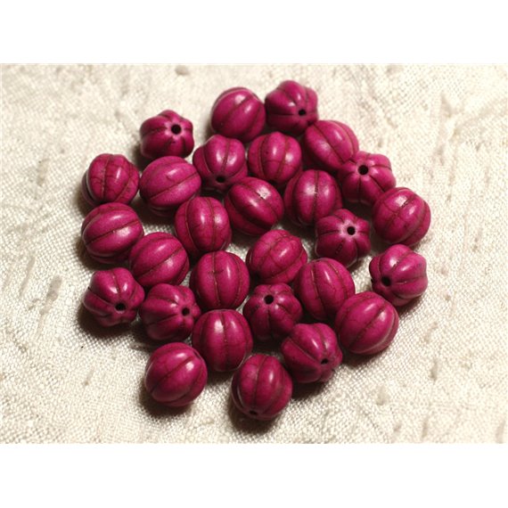 20pc - Perles Turquoise synthèse Boules Fleurs 9-10mm Rose Fuchsia   4558550011978 