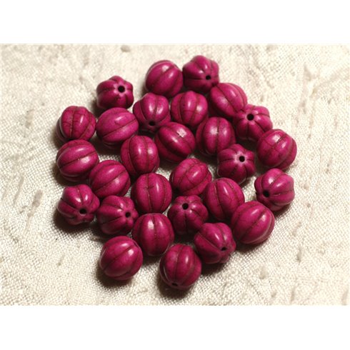 20pc - Perles Turquoise synthèse Boules Fleurs 9-10mm Rose Fuchsia   4558550011978 