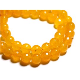 10pc - Stone Beads - Jade Faceted Balls 10mm Yellow Orange - 4558550089731 