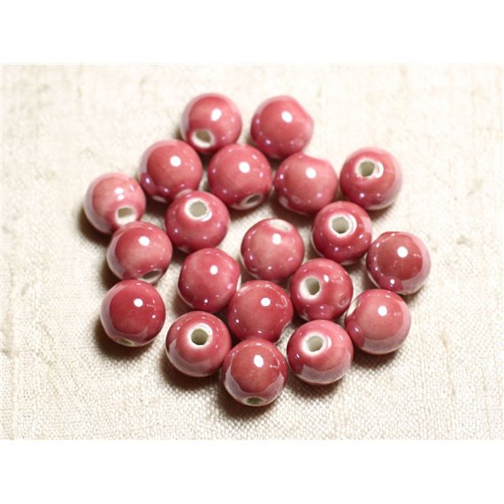 10pc - Perles Céramique Porcelaine Boules 10mm Rose Corail Pêche irisé -  4558550088741 