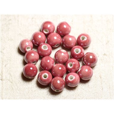 10pc - Perles Céramique Porcelaine Boules 10mm Rose Corail Pêche irisé -  4558550088741 