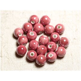 10pc - Perlas de cerámica Bolas de porcelana 10mm Melocotón iridiscente de coral rosa - 4558550088741 