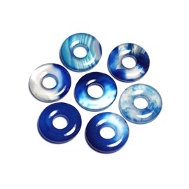 1pc - Perle Pendentif Pierre - Rond Cercle Anneau Donut Pi 20mm - Agate bleu blanc turquoise - 4558550092038