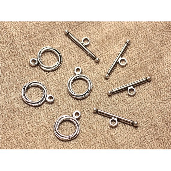 10pc - Fermoirs Toggle T Métal Argenté Rond 17x13mm   4558550021410 