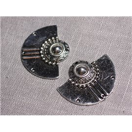 2pc - Conectores Grandes Colgantes Pendientes Plata Metal Media Luna Azteca Étnico 37mm - 4558550095381 