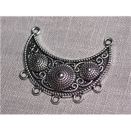 Large pendant connector silver metal crescent moon ethnic arabesques 47mm - 4558550095398 