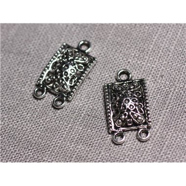 10pc - Connecteurs Pendentifs Boucles d'oreilles Métal Argenté Rectangle Arabesques Ethnique 24mm - 4558550095367 