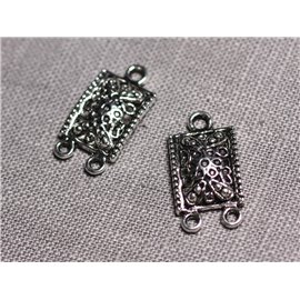 10pc - Conectores Colgantes Pendientes Plata Metal Rectángulo Arabescos Étnicos 24mm - 4558550095367 