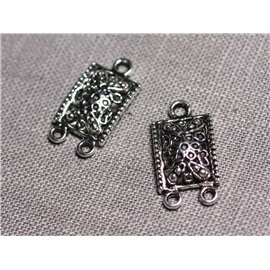 10pc - Connectors Pendants Earrings Silver Metal Rectangle Arabesques Ethnic 24mm - 4558550095367 