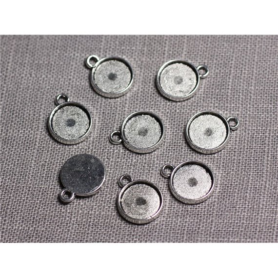 20pc - Supports Pendentifs Cabochons Métal argenté Ronds 10mm - 4558550095183 