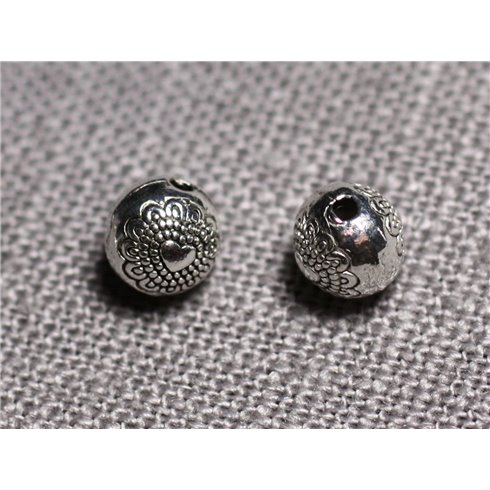 20pc - Perles Métal argenté Rondes 6mm Coeurs - 4558550095138 