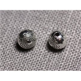 20pc - Silver Metal Beads Round 6mm Hearts - 4558550095138 
