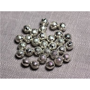20pc - Perles Métal argenté Rondes 6mm Coeurs - 4558550095138  2