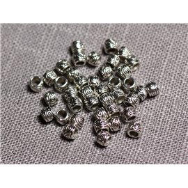 50pc - Perles Métal argenté Rondelles arabesques 4mm trou 2mm - 4558550095114  50pc - Perles Métal argenté Rondelles arabesques 4mm trou 2mm - 4558550095114