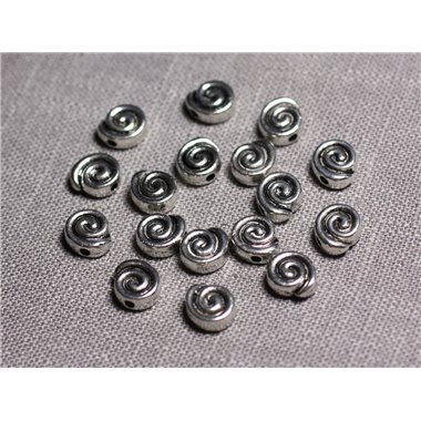 10pc - Perles Métal argenté Palets 9mm Spirale - 4558550095169 