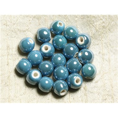 10pc - Perles Porcelaine Céramique Bleu Turquoise Boules 10mm   4558550006622 