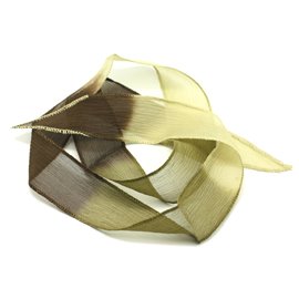 1pc - Collar de cinta de seda teñido a mano 85 x 2.5cm Marrón, amarillo, caqui (ref SOIE170) 4558550001764 