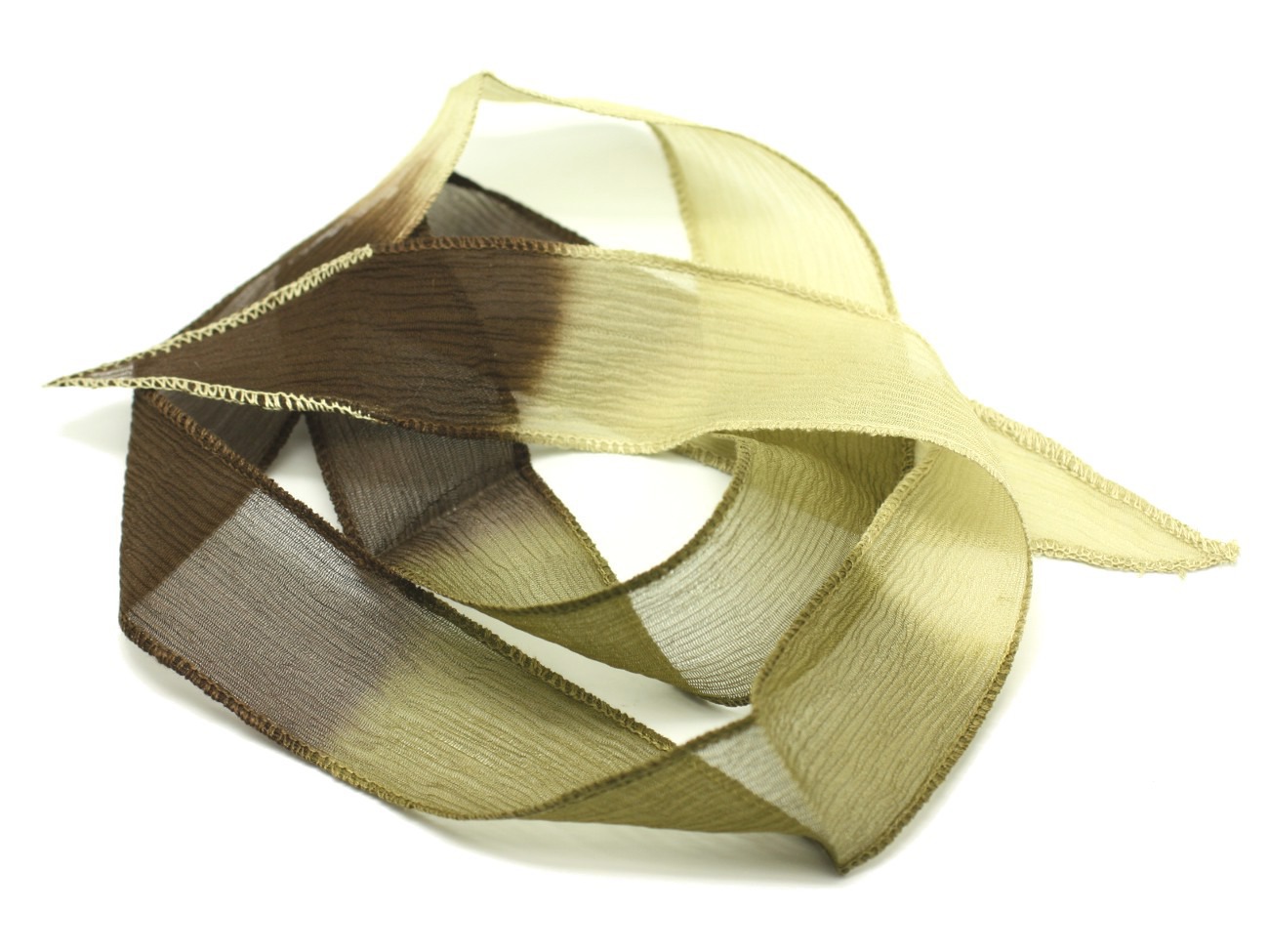 1pc - Collier Ruban Soie teint à la main 85 x 2.5cm Marron, Jaune, Kaki (ref SOIE170)   4558550001764 