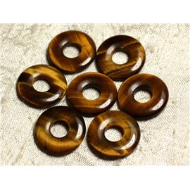 1pc - Perle Pendentif Pierre - Rond Cercle Anneau Donut Pi 20mm - Oeil de Tigre marron noir doré bronze - 4558550006318