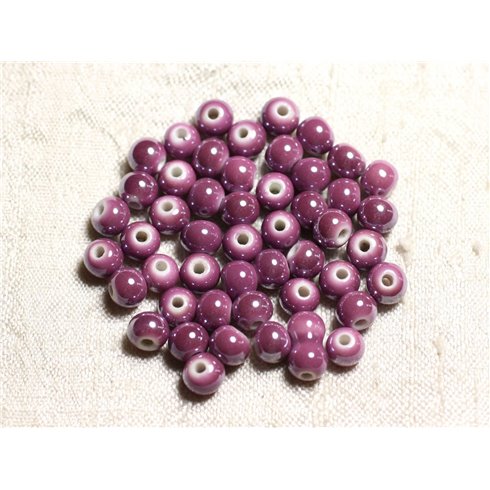 20pc - Perles Céramique Porcelaine Boules 6mm Violet rose irisé -  4558550088666 