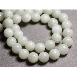 8pc - Stone Beads - Jade Balls 12mm White Light Grey - 4558550093141 
