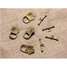50 Stück - Verschlüsse Knebel Metall Bronze Qualität Blumen 21mm 4558550002020 