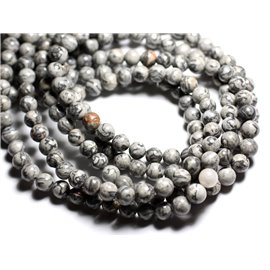 5pc - Perles Pierre - Jaspe Paysage Boules 10mm Gris Noir - 4558550010957