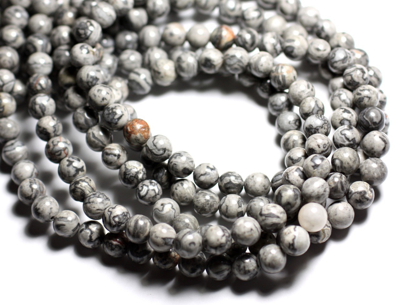 5pc - Perles Pierre - Jaspe Paysage Boules 10mm Gris Noir - 4558550010957