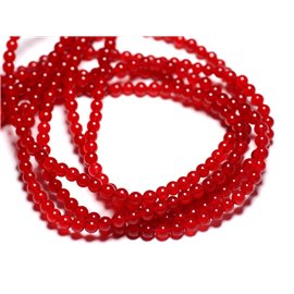 Hilo 39cm 90pc aproximadamente - Cuentas de piedra - Bolas de jade 4mm rojo brillante - 7427039739153