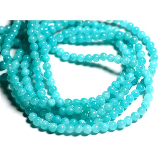 30pc - Perles de Pierre - Jade Boules 4mm Bleu Turquoise - 4558550013750 